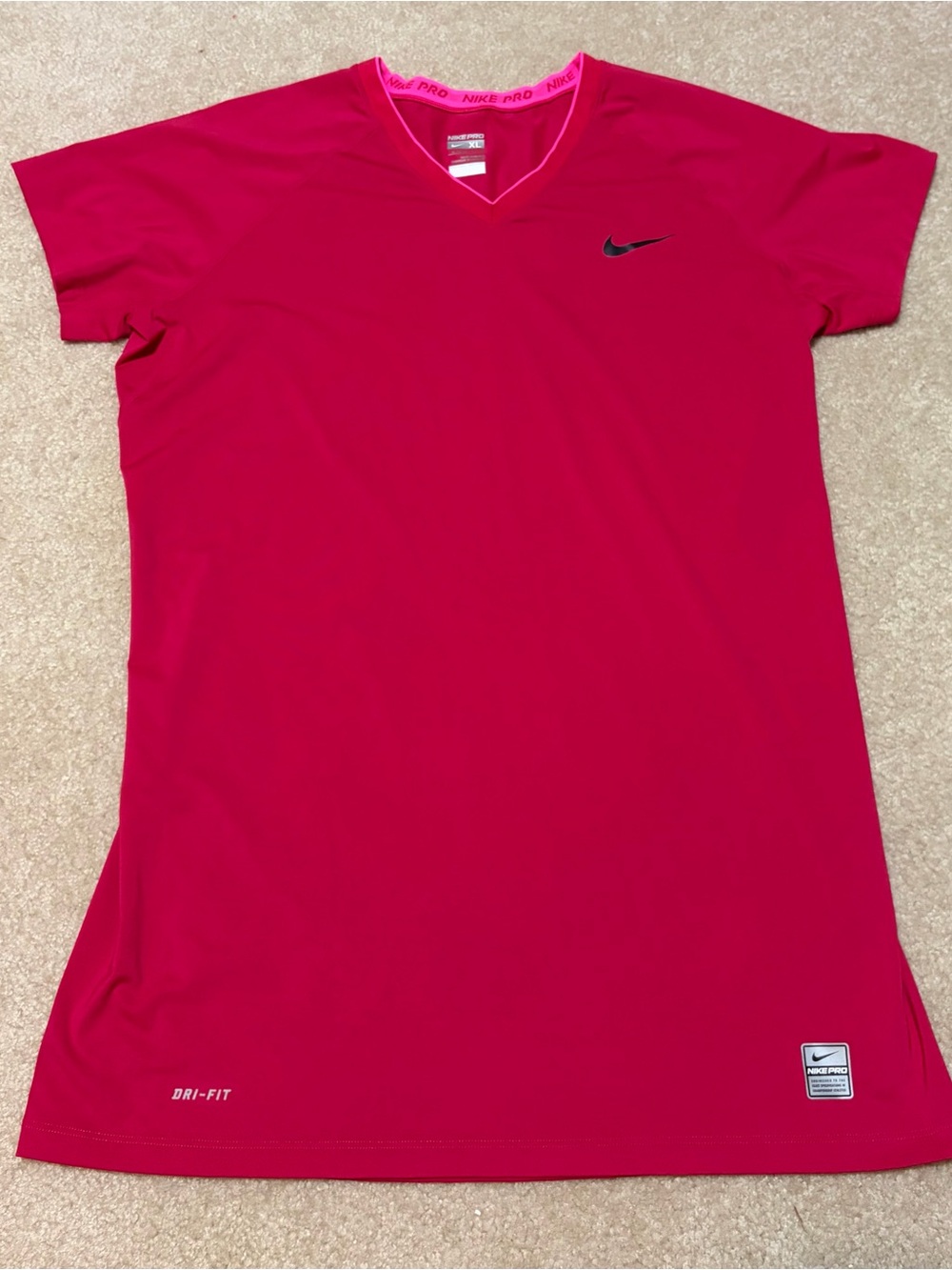 Nike Pro Women's Dri-FIT Short Sleeve V-Neck Top in Bright Pink
